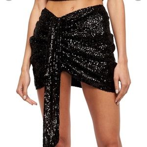 Lioness black sequin ruched tie side mini skirt size xs